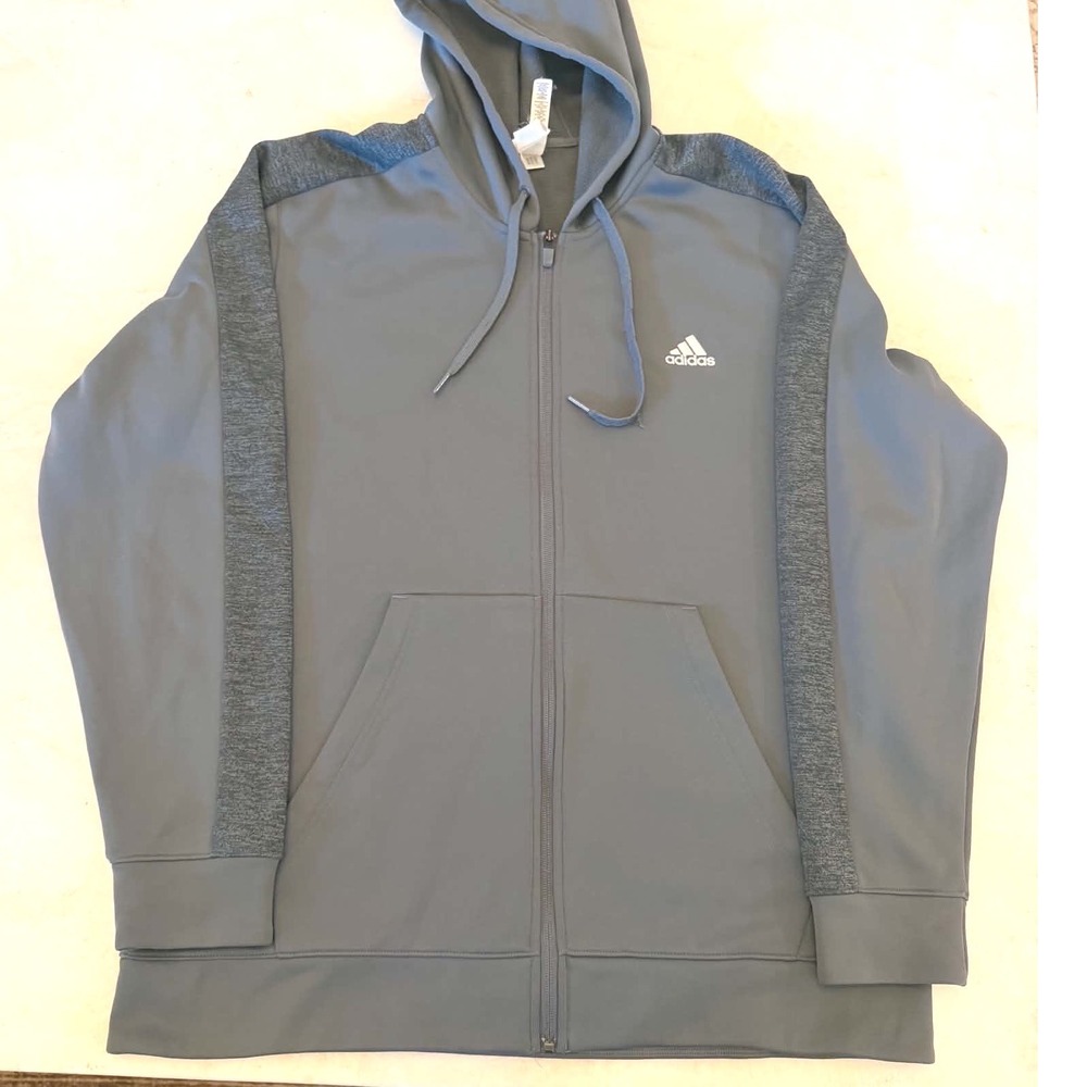 Adidas Gray Full Zip Hoodie Fleece Sweatshirt XL